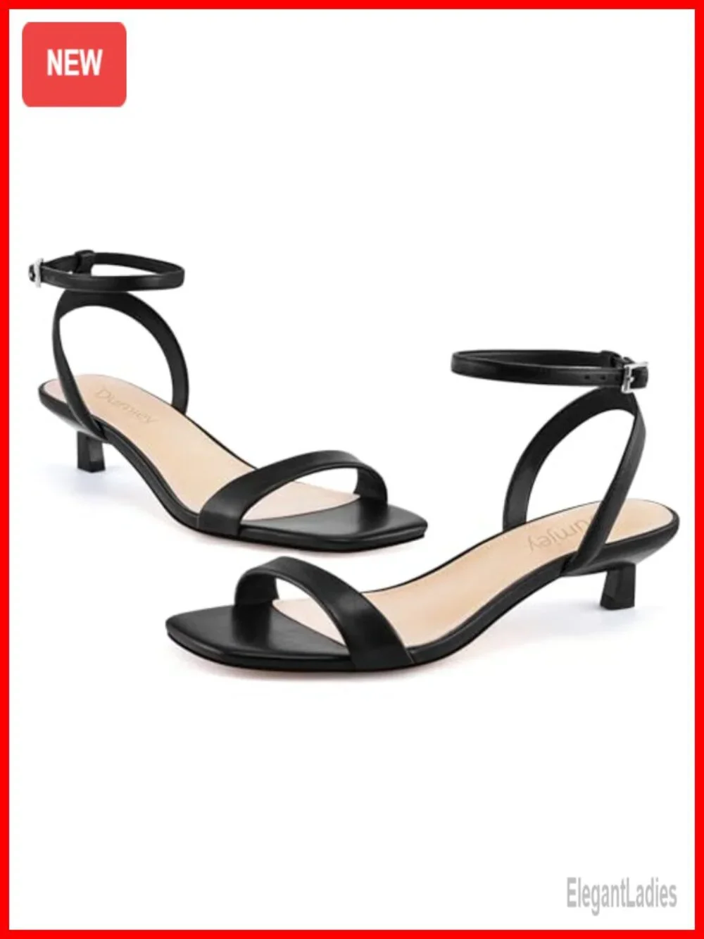 Kitten Heel Sandals Faux Leather Ankle Strap Open Toe Low Heel